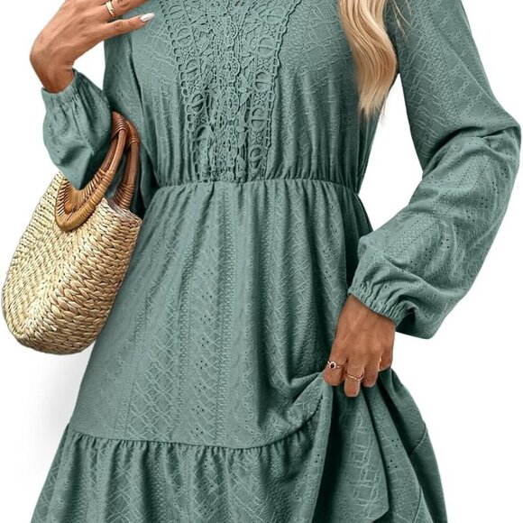 Dresses & Skirts - Fall Dresses for Women 2025 Elegant Lace Hollow Out Embroidered V Neck Long Slee